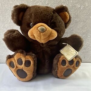 Vintage Soft Expression by Dandee Dark Brown Plush Bear  Faux Leather Paws